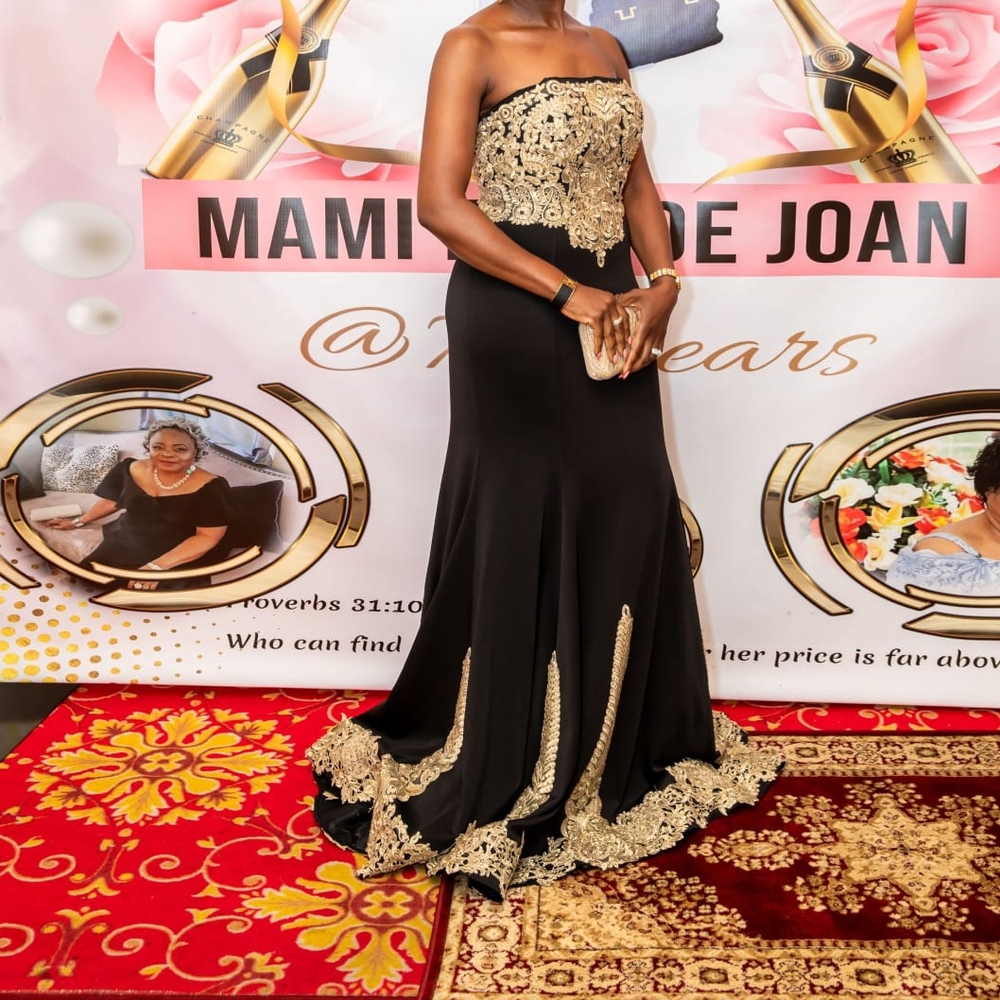 Jovani Black and Gold Strapless Gown